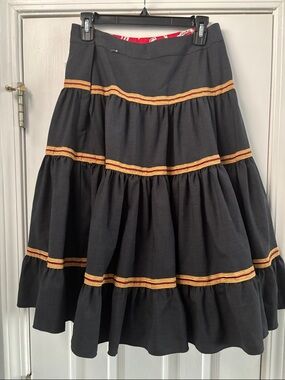Diana von Furstenberg Tiered Black Skirt with Gold Trim